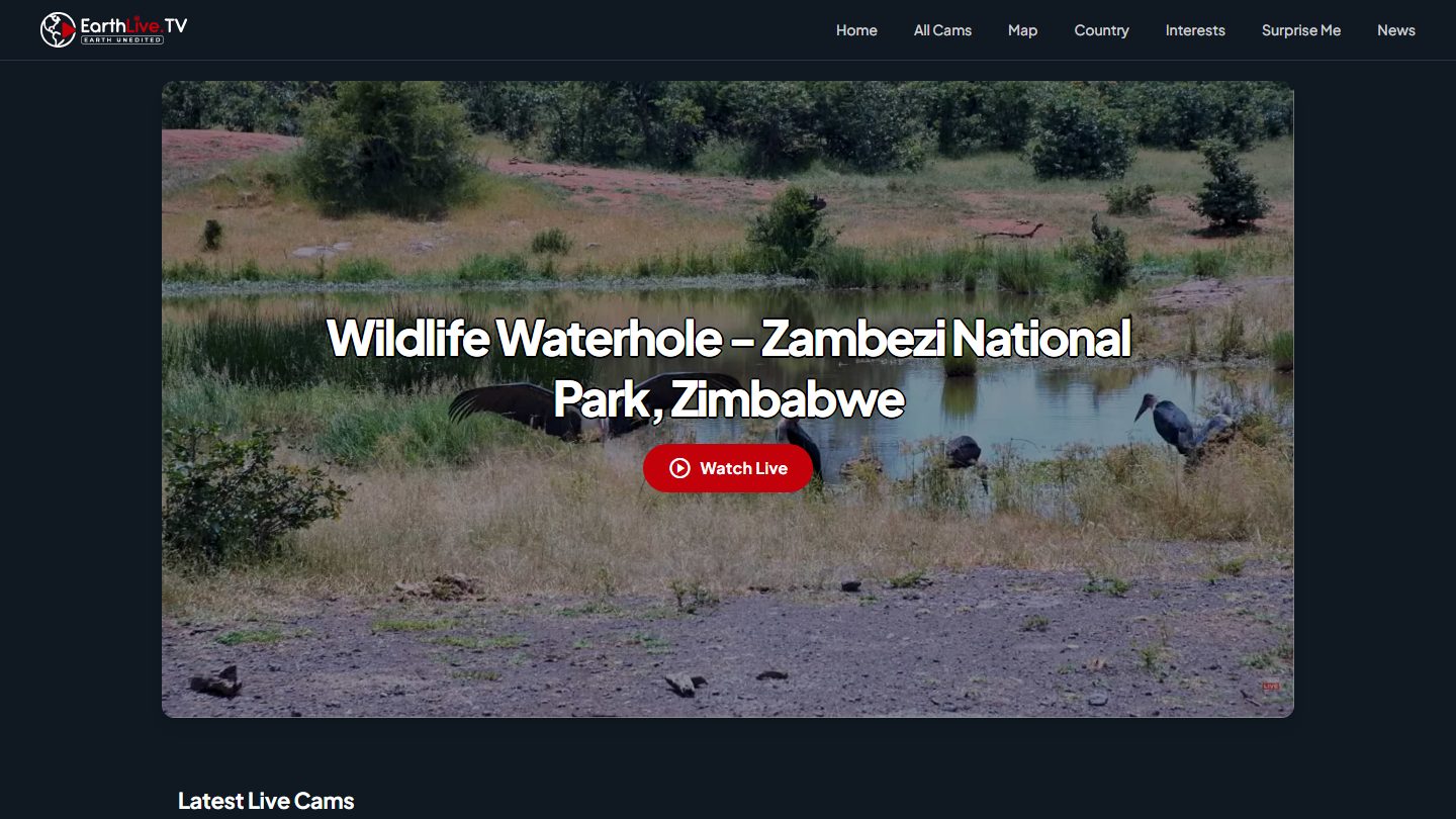 EarthLive.TV &mdash; One Free Aggregator for Every Live Cam Worth Watching, From an Aurora Borealis Tracker in Tromso to the ISS to a Wildlife Waterhole in Zambezi National Park