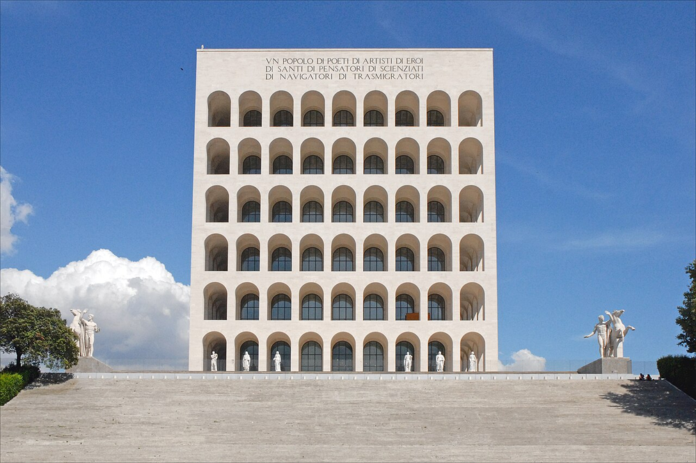 Wikipedia's Palazzo della Civilta Italiana article showing a photo of the six-story stacked-arch building, nicknamed the Square Colosseum, in Rome's EUR district