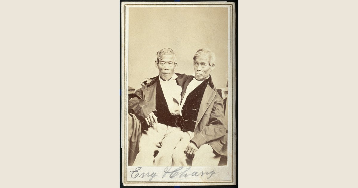 Chang and Eng Bunker, conjoined twins from Siam, c. 1860