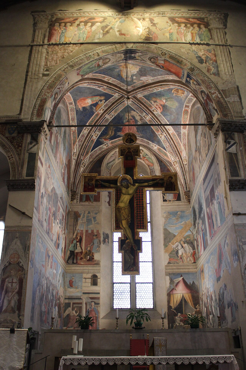 Wikipedia's The Legend of the True Cross article showing a photo of the frescoed chancel of the Basilica of San Francesco in Arezzo