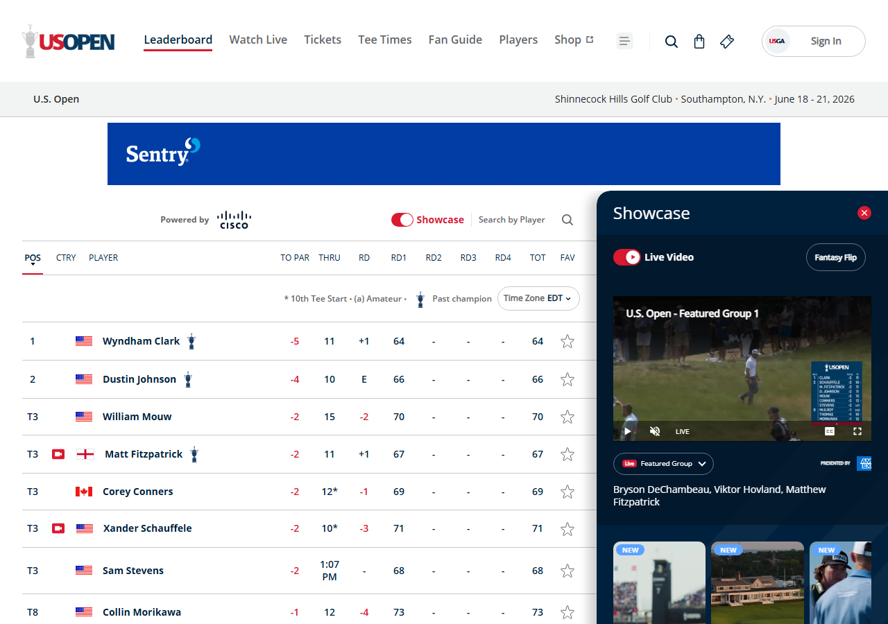The USGA Runs a Free Live Shot Tracker at usopen.com &mdash; Every Player, Every Shot, All Four Rounds, GPS-Overlaid on Aerial Hole Views, No Login Required