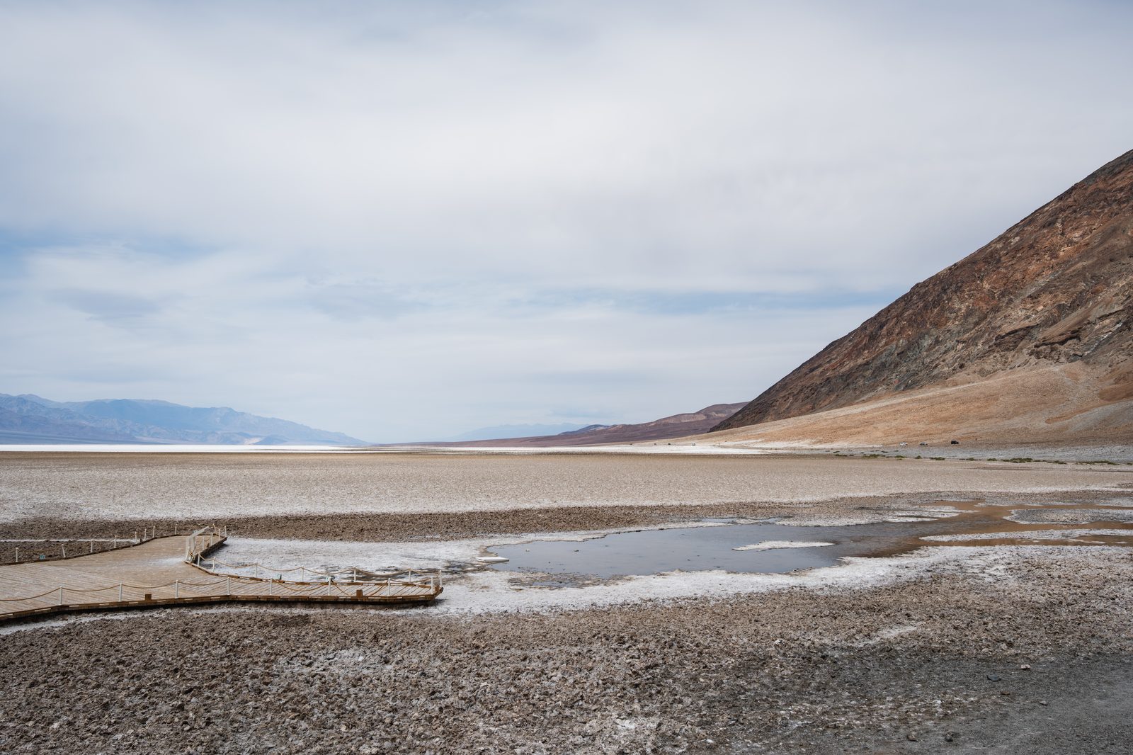 Salt flats and pools at Badwater Basin, Death Valley National Park, California, the lowest point in North America